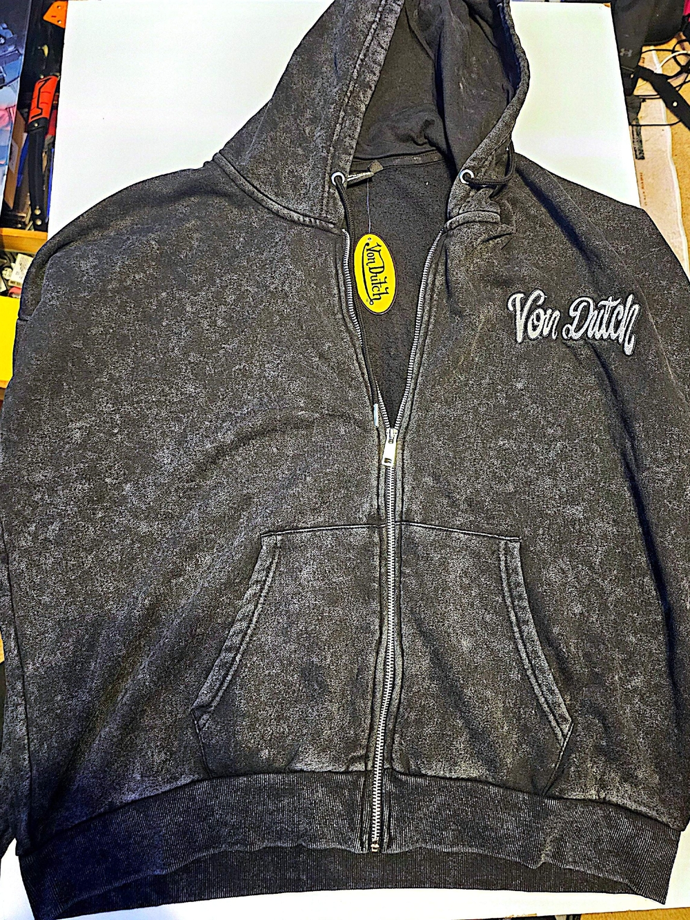 Von Dutch Black Washed Hooded Zip-Up Sweatshirt